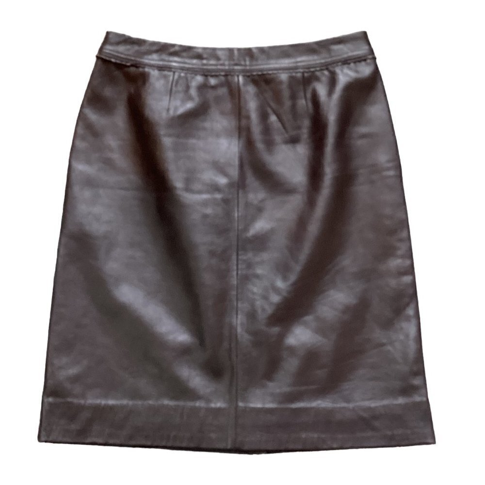 Dark Brown Leather Skirt Sz 6 Jaclyn Smith #173F‎